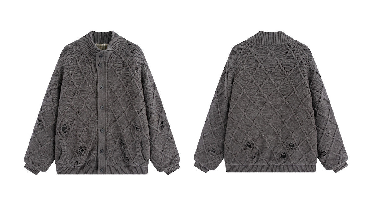 Diamond Jacquard Knit Down Jacket – Men's Oversized Sweater Puffer Coat
