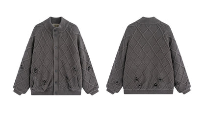 Diamond Jacquard Knit Down Jacket – Men's Oversized Sweater Puffer Coat