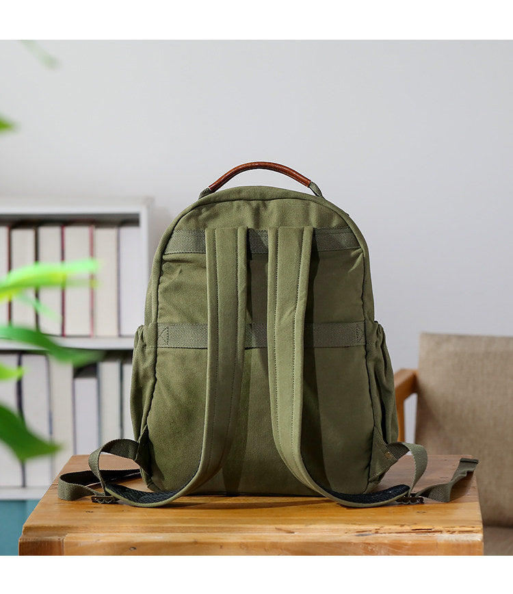 Japanese Canvas Leather Trim Backpack – Large Capacity Laptop Travel Bag – Japanese vintage | yamalin clothes | Yamalinclothes