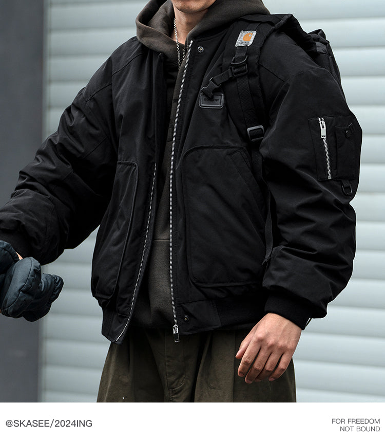 American Style Trendy Brand 90 White Duck Down Workwear Flight Jacket Down Jacket Men Winter Loose Thickened Warm Short Coat