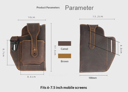 Crazy Horse Leather Phone Waist Bag – Retro Men's Belt Bag