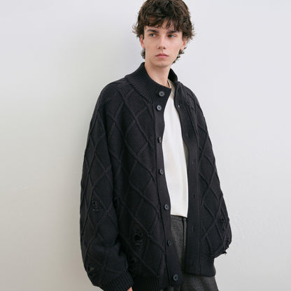 Diamond Jacquard Knit Down Jacket – Men's Oversized Sweater Puffer Coat
