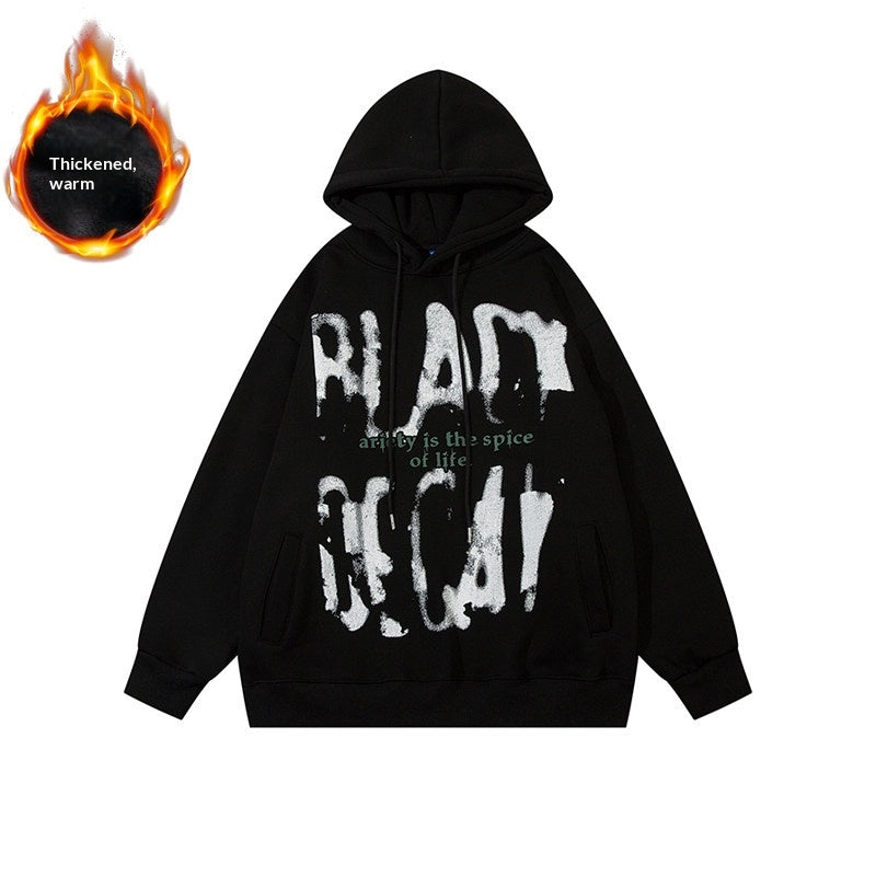 Fuzzy Letter Print Fleece Hoodie – Heavy Oversized Unisex