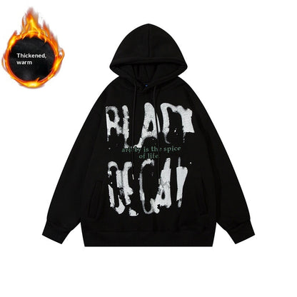 Fuzzy Letter Print Fleece Hoodie – Heavy Oversized Unisex