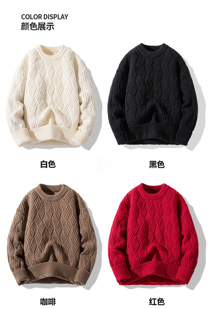 Chunky Twist Knit Sweater – Fleece-Lined Thickened Pullover Unisex Winter Knitwear – Japanese vintage | yamalin clothes | Yamalinclothes