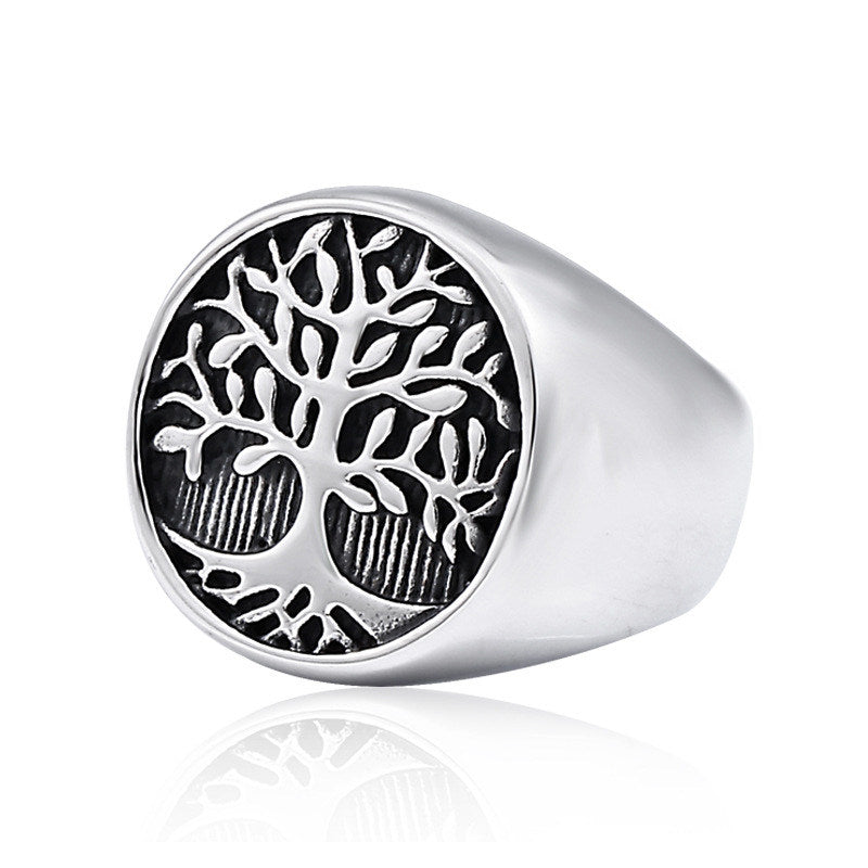 Tree of Life Titanium Steel Ring – Nordic Viking Engraved Men's Statement Ring