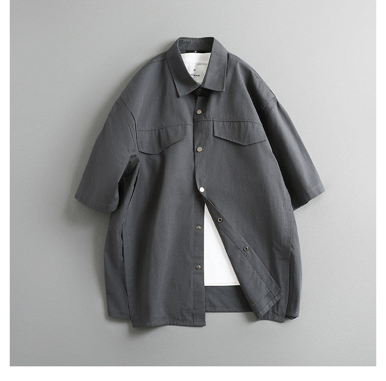 Retro Patchwork Workwear Shirt – Loose Fit Utility Short Sleeve Shirt for Men – Japanese vintage | yamalin clothes | Yamalinclothes