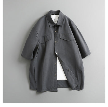 Retro Patchwork Workwear Shirt – Loose Fit Utility Short Sleeve Shirt for Men – Japanese vintage | yamalin clothes | Yamalinclothes
