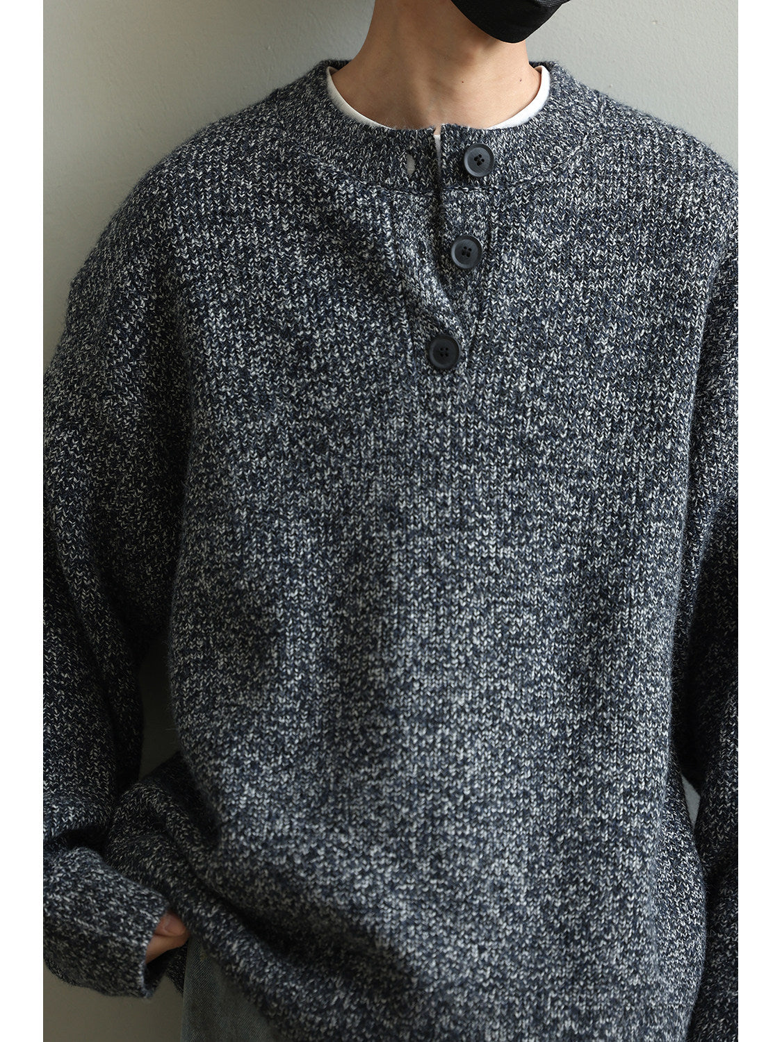Retro Henley Knit Sweater – Lazy Style Crew Neck Men – Japanese vintage | yamalin clothes | Yamalinclothes