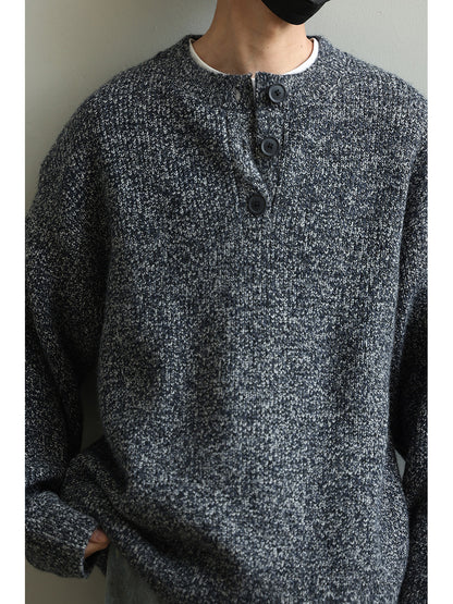 Retro Henley Knit Sweater – Lazy Style Crew Neck Men – Japanese vintage | yamalin clothes | Yamalinclothes