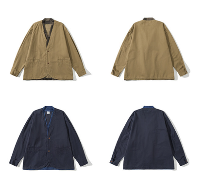 Retro Color-Block Patchwork Jacket – Deconstructed Chinese Style Workwear Blazer for Men – Japanese vintage | yamalin clothes | Yamalinclothes