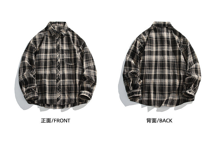 Retro American Check Long Sleeve Shirt – Loose Unisex Casual Overshirt