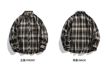 Retro American Check Long Sleeve Shirt – Loose Unisex Casual Overshirt