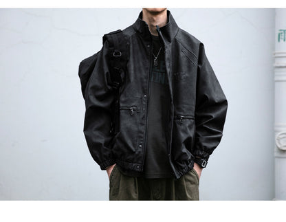 Letter Embroidery Stand-Collar Moto Jacket – American Retro Oversized Unisex
