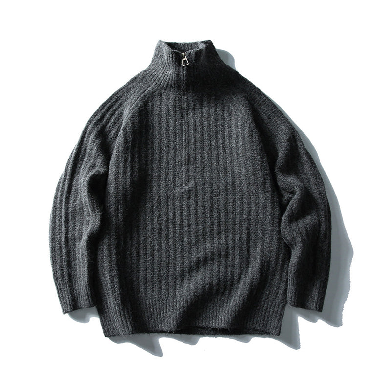 Half-Zip Stand Collar Knit Pullover – Loose Lazy Men – Japanese vintage | yamalin clothes | Yamalinclothes