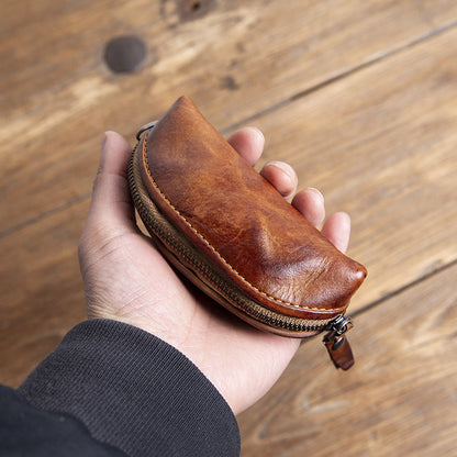 Handmade Top-Grain Cowhide Key Case – Vintage Mini Leather Coin Purse
