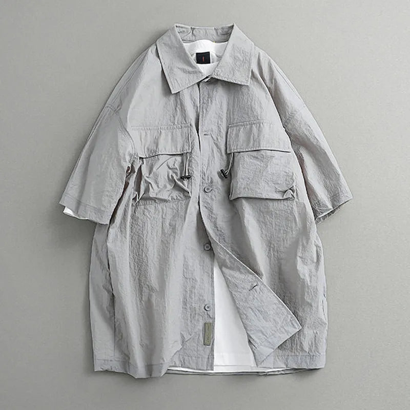 Japanese Retro Loose Short-Sleeve Cargo Shirt – Versatile Nylon Men’s Summer Top – Japanese vintage | yamalin clothes | Yamalinclothes