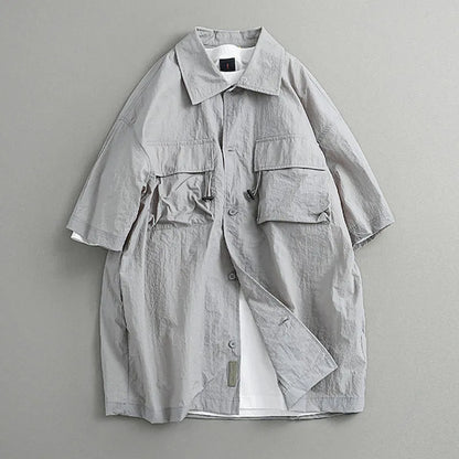 Japanese Retro Loose Short-Sleeve Cargo Shirt – Versatile Nylon Men’s Summer Top – Japanese vintage | yamalin clothes | Yamalinclothes