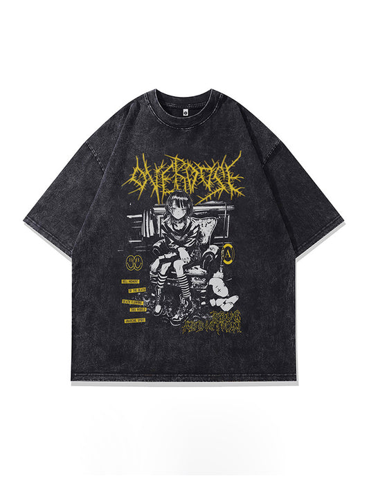Washed Anime Print Loose T-Shirt – Vintage Unisex Streetwear – Japanese vintage | yamalin clothes | Yamalinclothes