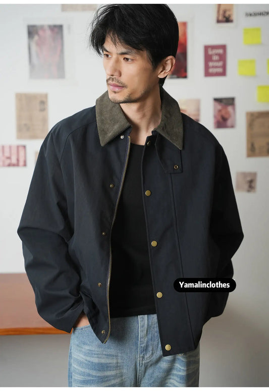 Vintage Corduroy Collar Barn Workwear Jacket – Oversized Unisex Nylon Cotton – Japanese vintage | yamalin clothes | Yamalinclothes