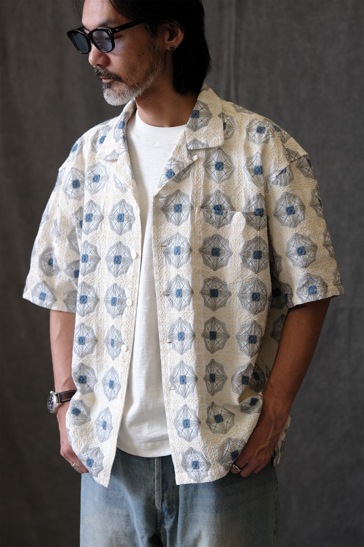 Vintage Kangzheng Labour Union Vintage 100 needle jacquard short sleeves Hawaiian Cuban lining LU958 – Japanese vintage | yamalin clothes | Yamalinclothes