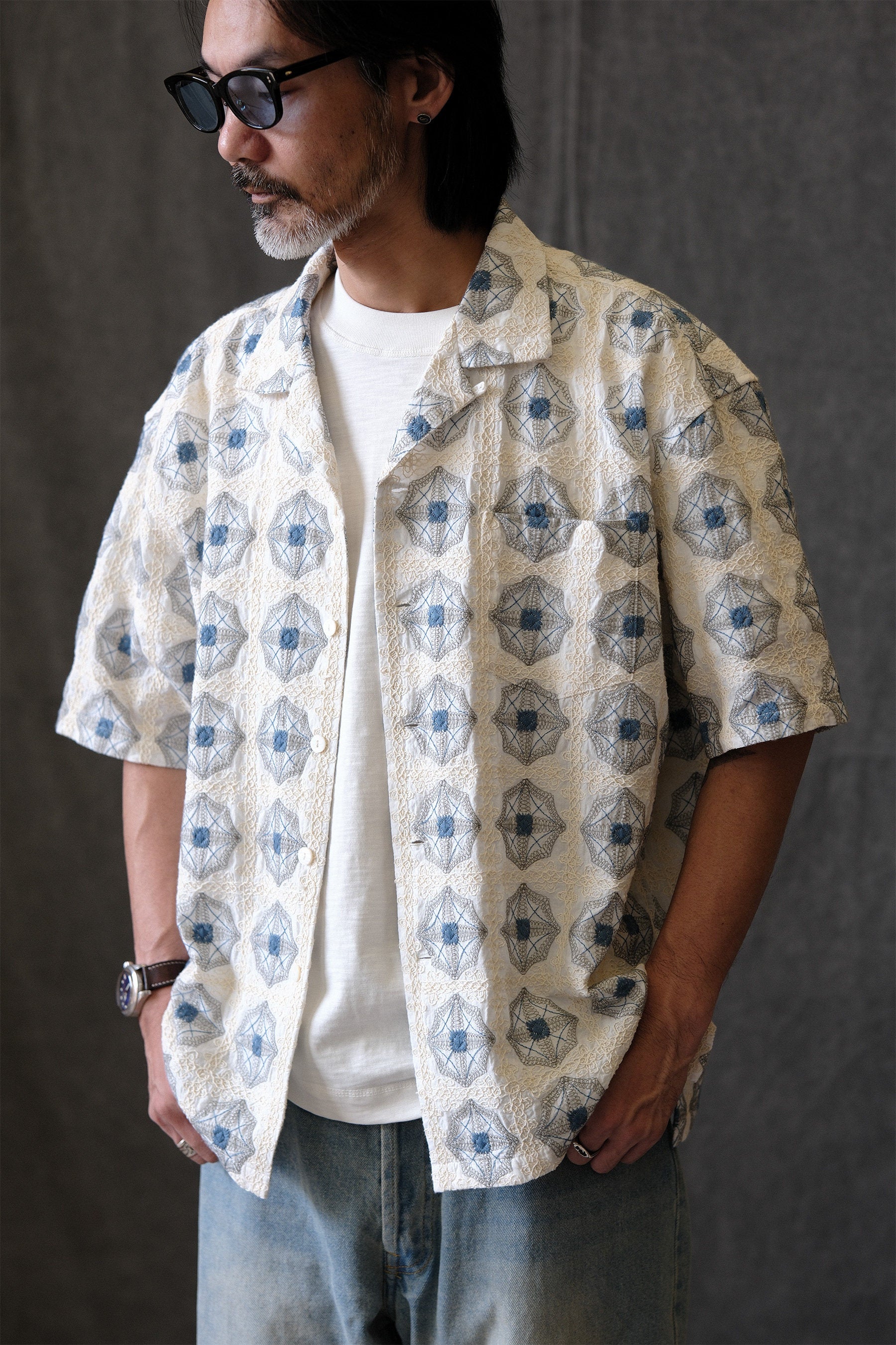 Vintage Kangzheng Labour Union Vintage 100 needle jacquard short sleeves Hawaiian Cuban lining LU958 – Japanese vintage | yamalin clothes | Yamalinclothes