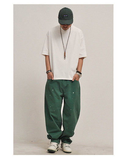 380G Heavyweight Cotton Crewneck Short Sleeve T-Shirt – Loose Solid Color Summer Tee for Men – Japanese vintage | yamalin clothes | Yamalinclothes