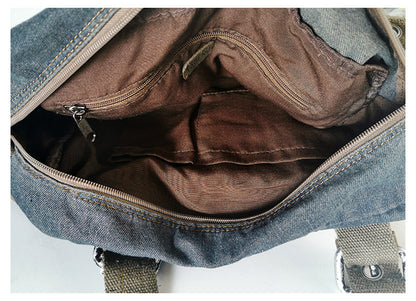 Washed Denim Leather Tote Bag – Vintage 3-Way Shoulder Crossbody Unisex – Bags | japanese streetwear | vintage workwear | unisex | Yamalinclothes