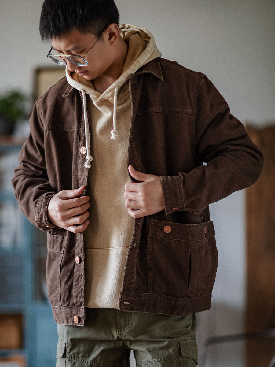 Washed Distressed Cargo Lapel Cotton Jacket – Vintage Loose Unisex