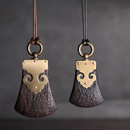 Handmade Ebony Wood Pendant Necklace – Ethnic Vintage Unisex Brass Wax Cord