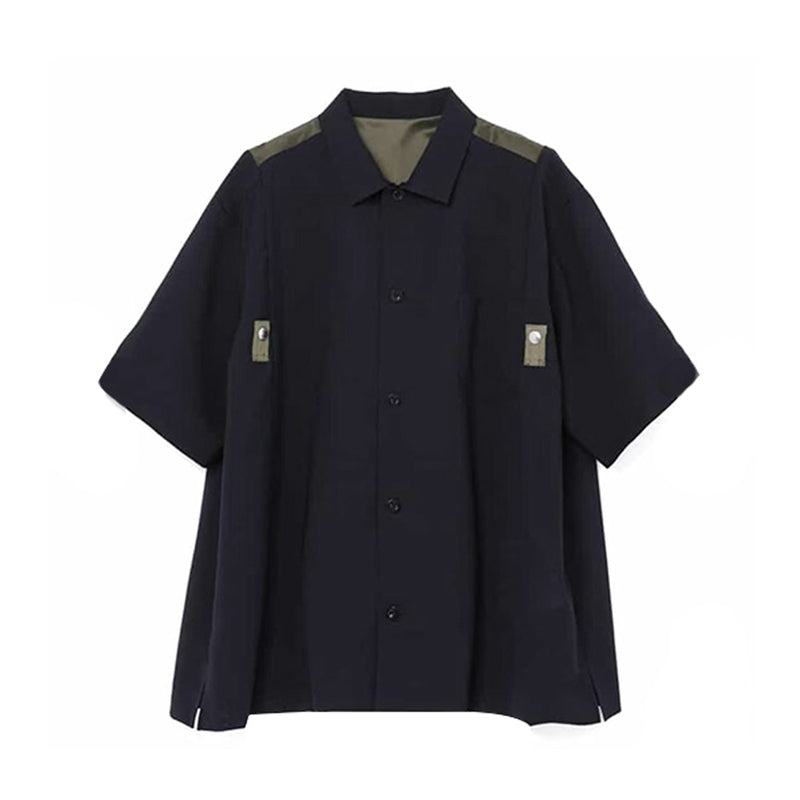 Japanese Workwear Patchwork Collar Short Sleeve Shirt – Loose Unisex Casual