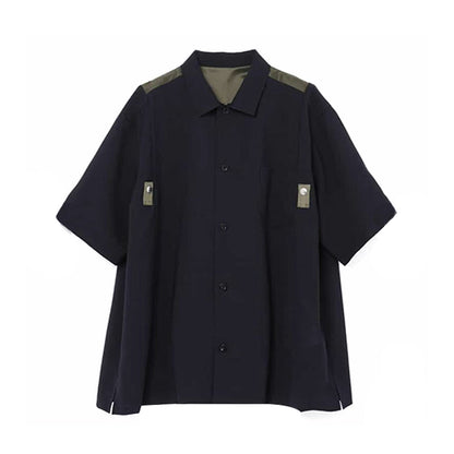 Japanese Workwear Patchwork Collar Short Sleeve Shirt – Loose Unisex Casual