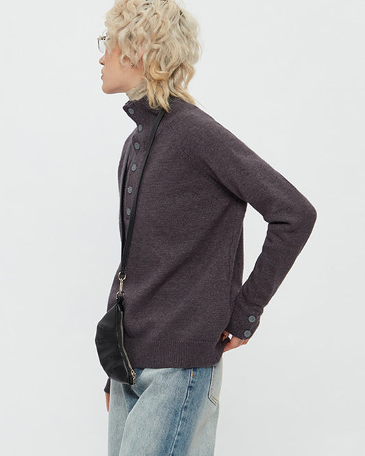 High Neck Knit Pullover – Loose Short Sweater Women