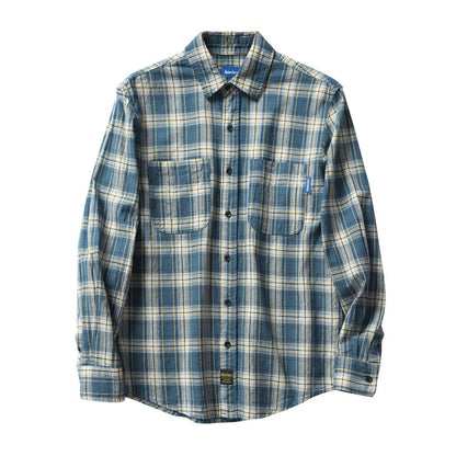 Washed Plaid Casual Shirt – American Retro Unisex Spring Autumn