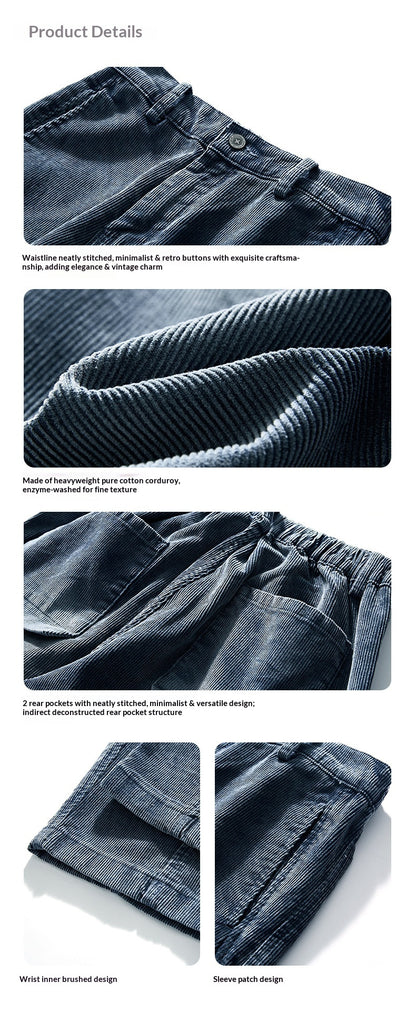 Men’s Straight Corduroy Cargo Pants – Loose Casual Retro Distressed Blue Cotton Streetwear – Japanese vintage | yamalin clothes | Yamalinclothes