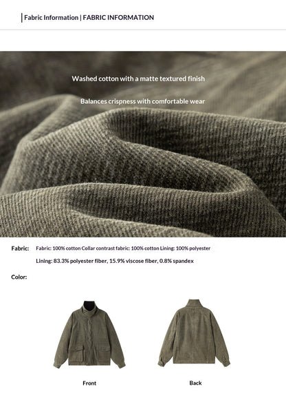 Washed Cotton Utility Lapel Jacket – American Vintage Loose Unisex