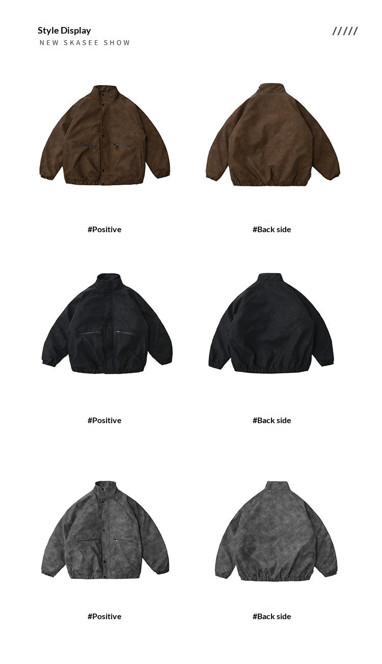 Embroidered Stand Collar Leather Jacket – American Retro Thickened Windproof Unisex – Coats Jackets | japanese streetwear | vintage workwear | unisex | Yamalinclothes
