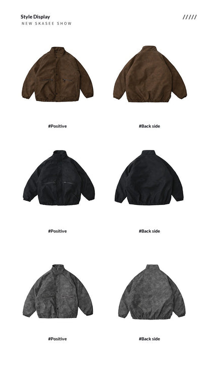 Embroidered Stand Collar Leather Jacket – American Retro Thickened Windproof Unisex – Coats Jackets | japanese streetwear | vintage workwear | unisex | Yamalinclothes