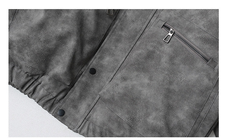 Embroidered Stand Collar Leather Jacket – American Retro Thickened Windproof Unisex – Coats Jackets | japanese streetwear | vintage workwear | unisex | Yamalinclothes