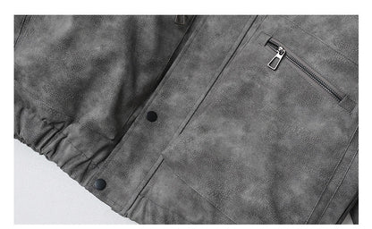 Embroidered Stand Collar Leather Jacket – American Retro Thickened Windproof Unisex – Coats Jackets | japanese streetwear | vintage workwear | unisex | Yamalinclothes