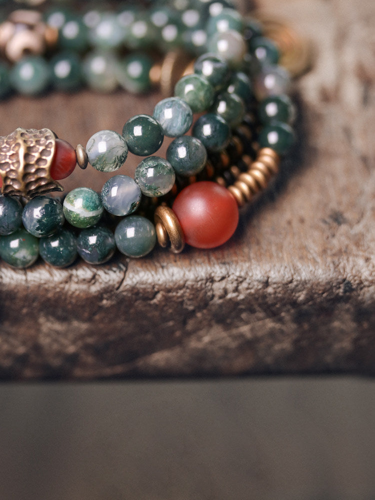 Agate & Brass Multi-Layer Beaded Bracelet – Retro Ethnic Unisex Jewelry