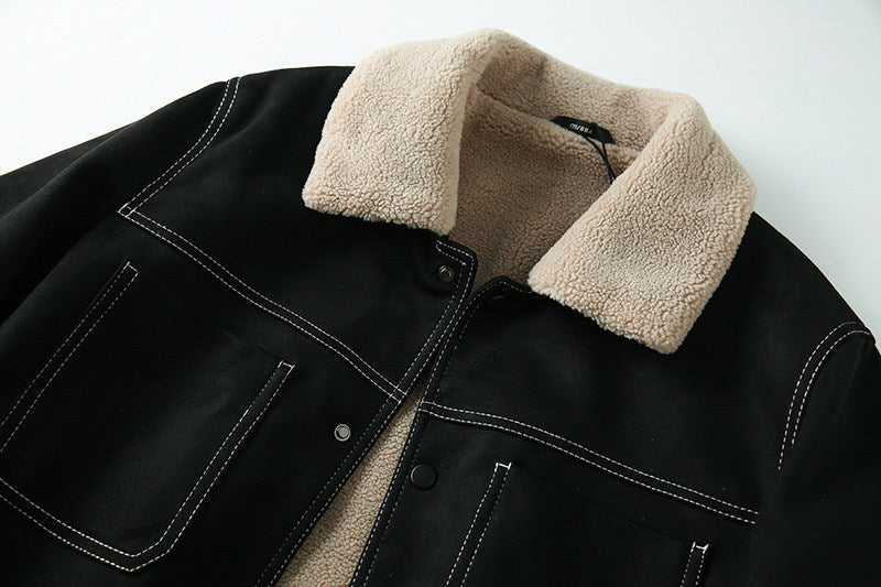 Suede Fleece Workwear Jacket – American Retro Thick Warm Unisex – Japanese vintage | fall outfits 2026 | fall winter outfits | classy winter outfits | lazy comfy outfits | japanese streetwear | vintage workwear | yamalin clothes | Yamalinclothes