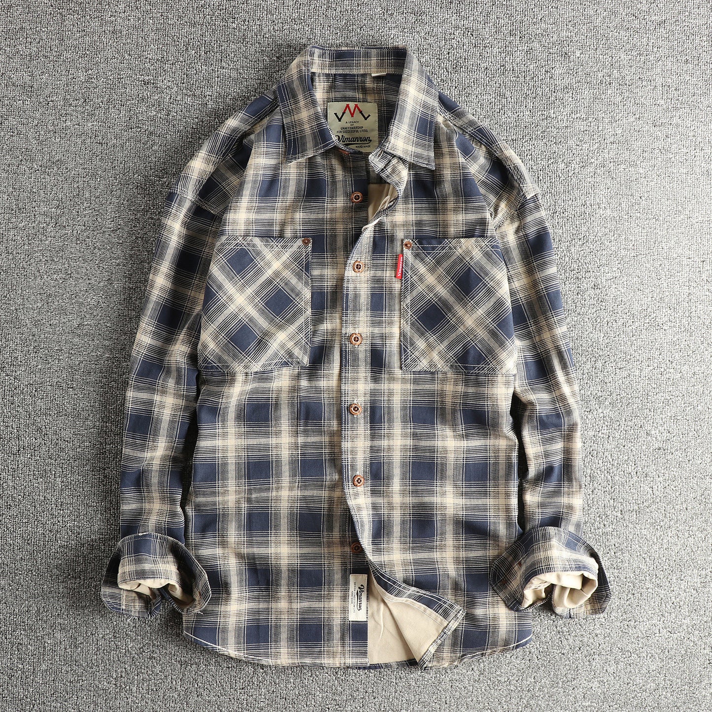 Japanese Plaid Workwear Shirt – Men's Washed Cotton Large Pocket Long-Sleeve
