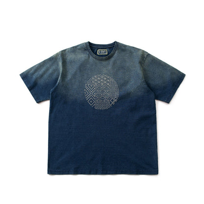 Cotton T-Shirt – Gradient Wash & Sashiko Embroidery | Yamalinclothes