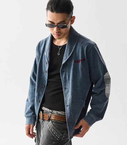 American Vintage Washed Distressed Zip-Up Cardigan – Contrast Collar Oversized Sweatshirt