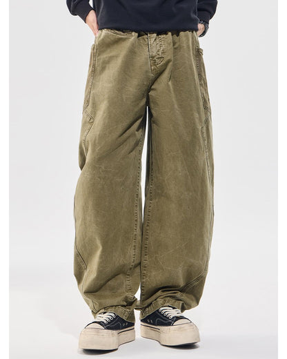 Washed Vintage Loose Tapered Pants – Men's Heavyweight Casual Trousers
