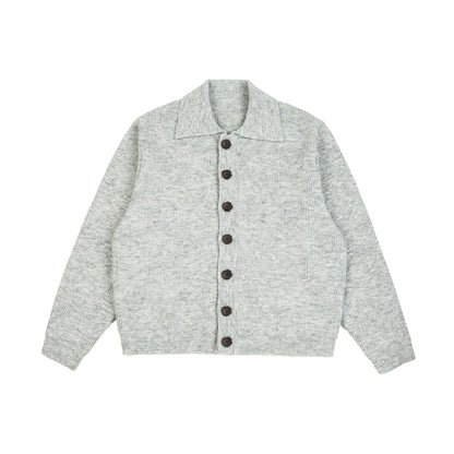 Collegiate Vintage Knit Cardigan – Unisex Oversized Grey Oatmeal