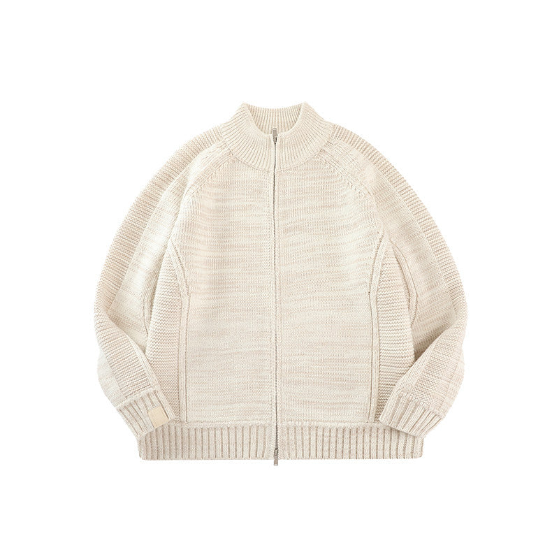Merino Wool Blend Zip Cardigan – Heavyweight Panel Knit Coat – Japanese vintage | yamalin clothes | Yamalinclothes