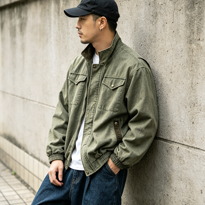 Japanese Workwear Multi-Pocket Stand Collar Jacket – Loose Oversized Men's Coat
