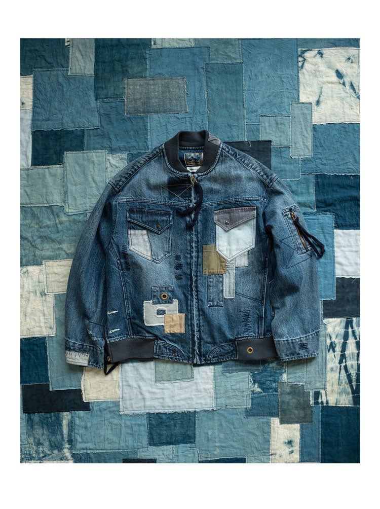 Hand-Embroidered Washed Old Denim Jacket – Patch Detail (Unisex)